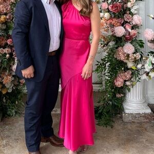 Pink one shoulder satin gown size s